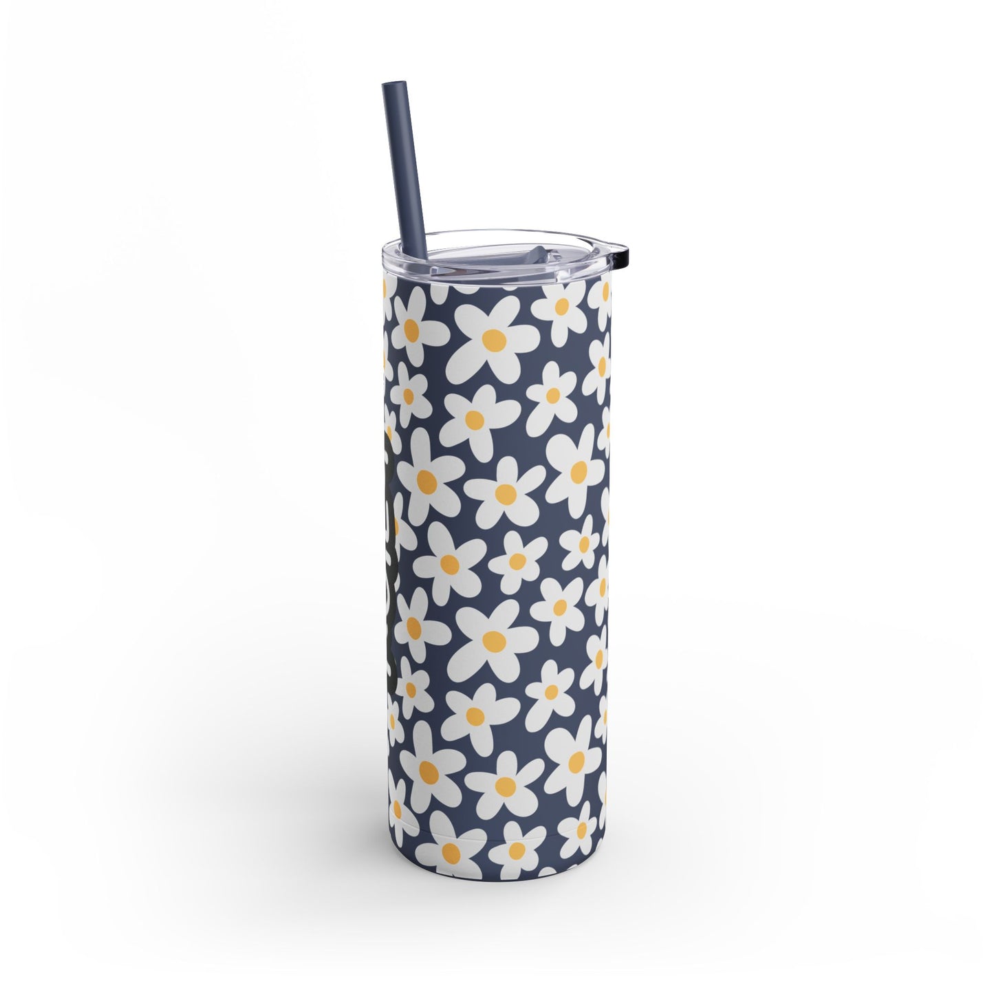 Personalized Retro Flowers Skinny Matte Tumbler, 20oz