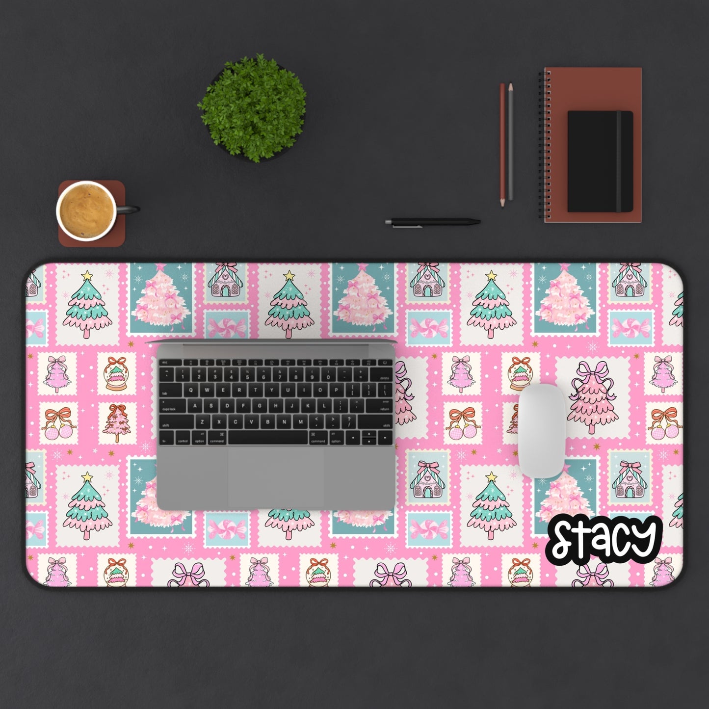 Personalized Pink Christmas Trees Desk Mat