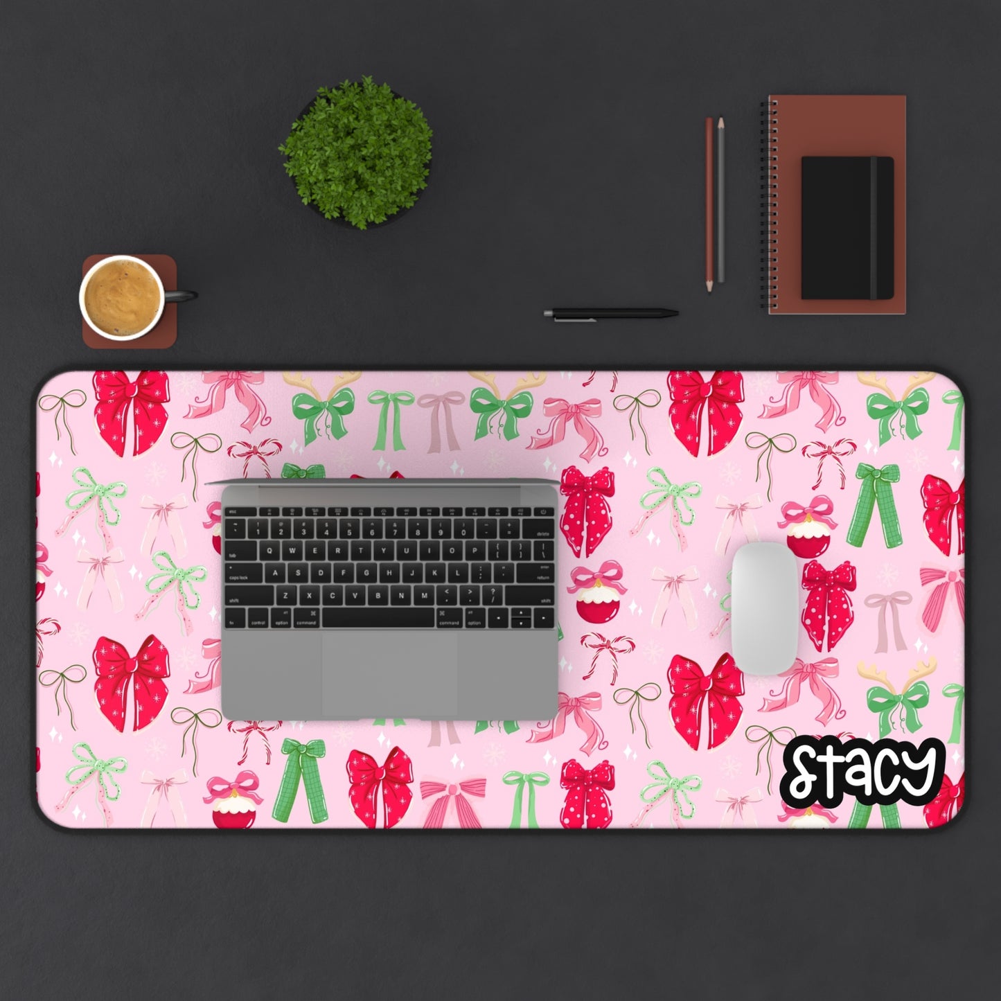 Coquette Christmas Bows Pink Desk Mat