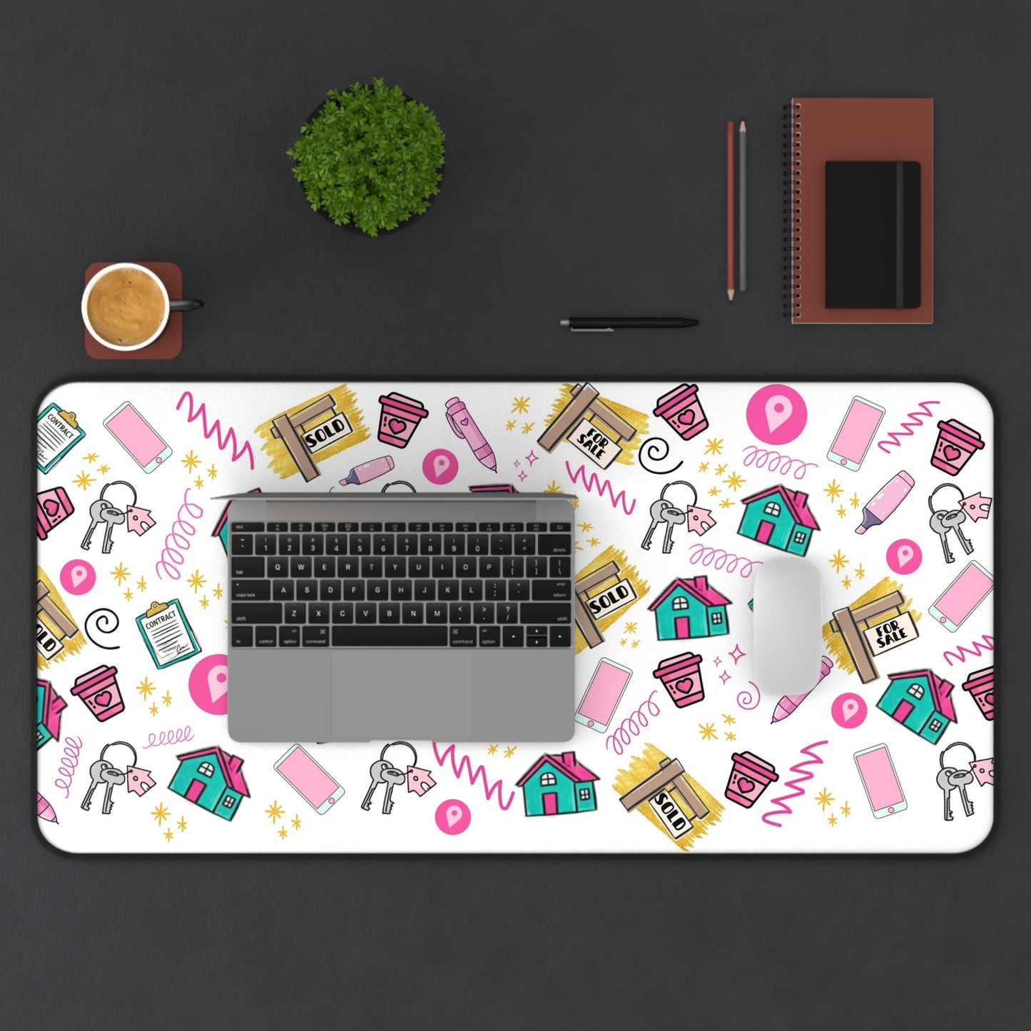 Cute Realtor Desk Mat — Realtor Keys, Home Icons Mouse Pad