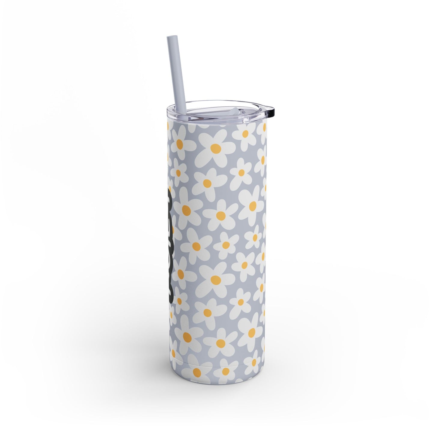 Personalized Retro Flowers Skinny Matte Tumbler, 20oz