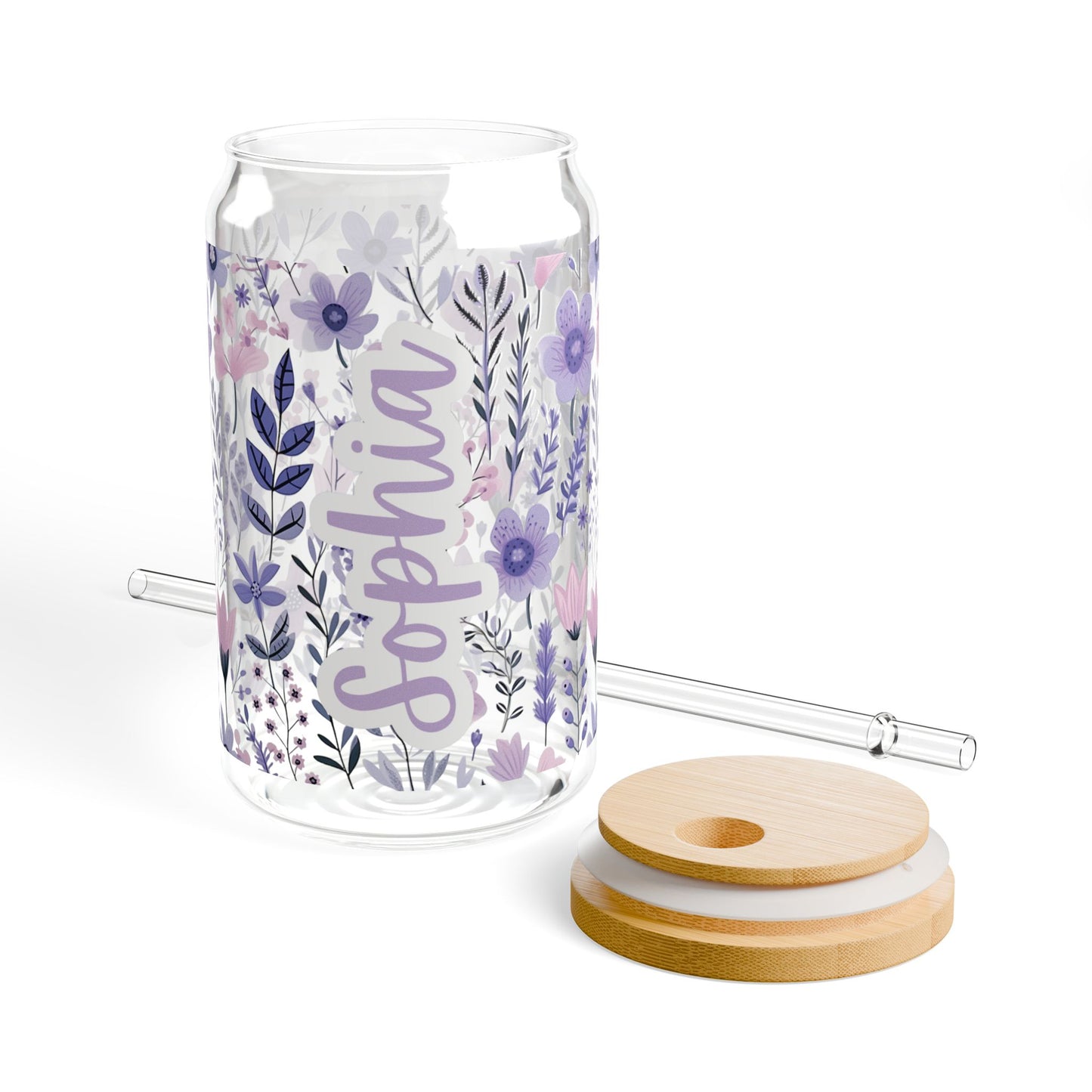 Personalized Glass Cup, 16oz | With Lid & Straw