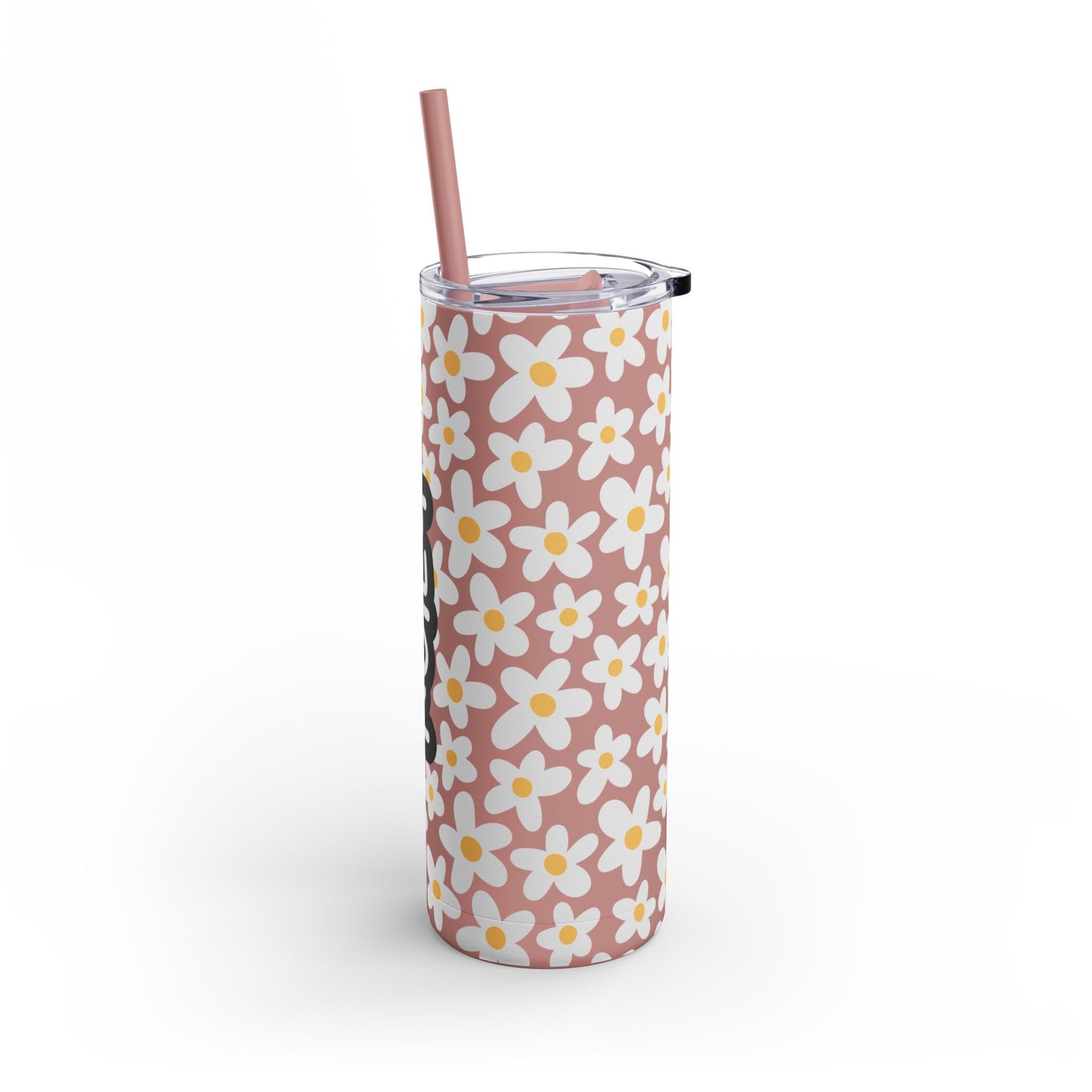 Personalized Retro Flowers Skinny Matte Tumbler, 20oz