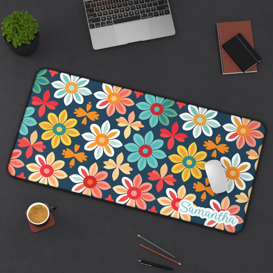 Personalized Bright Floral Desk Mat | Cute Desk Pad