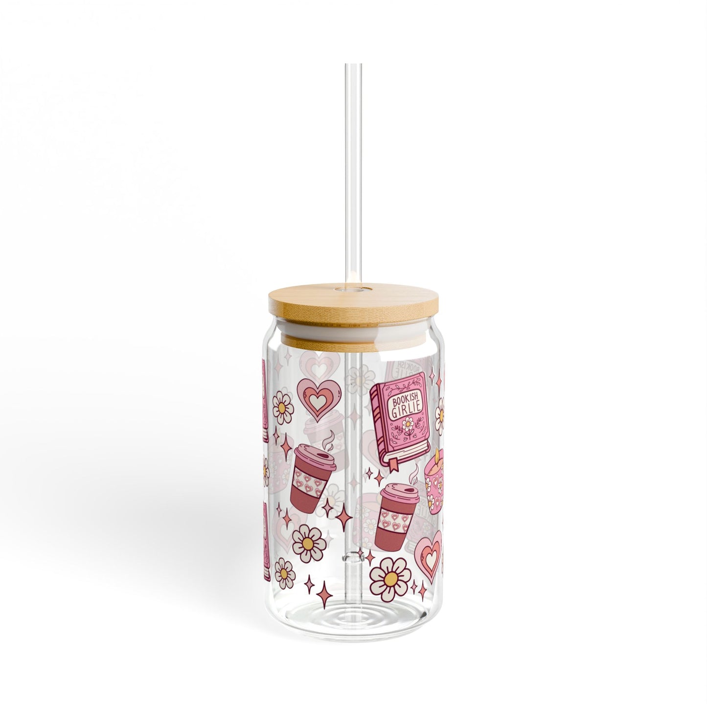 Book Lover Pink Coquette Glass Cup, 16oz | With Lid & Straw