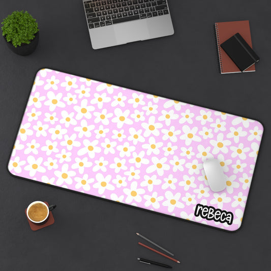 Daisies Desk Mat Pastel Pink, Floral Desk Mat - Cute Pink Flower Mouse Pad, Office Decor, Gift for Her, Desk Accessories, Study Space, Pastel Aesthetic