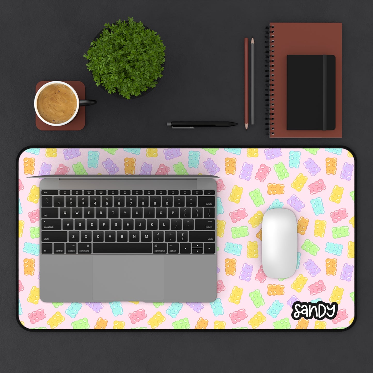 Pastel Gummy Bear Pattern Desk Mat (pink) | Cute Candy Mouse Pad | Cute Valentine Desk Mat