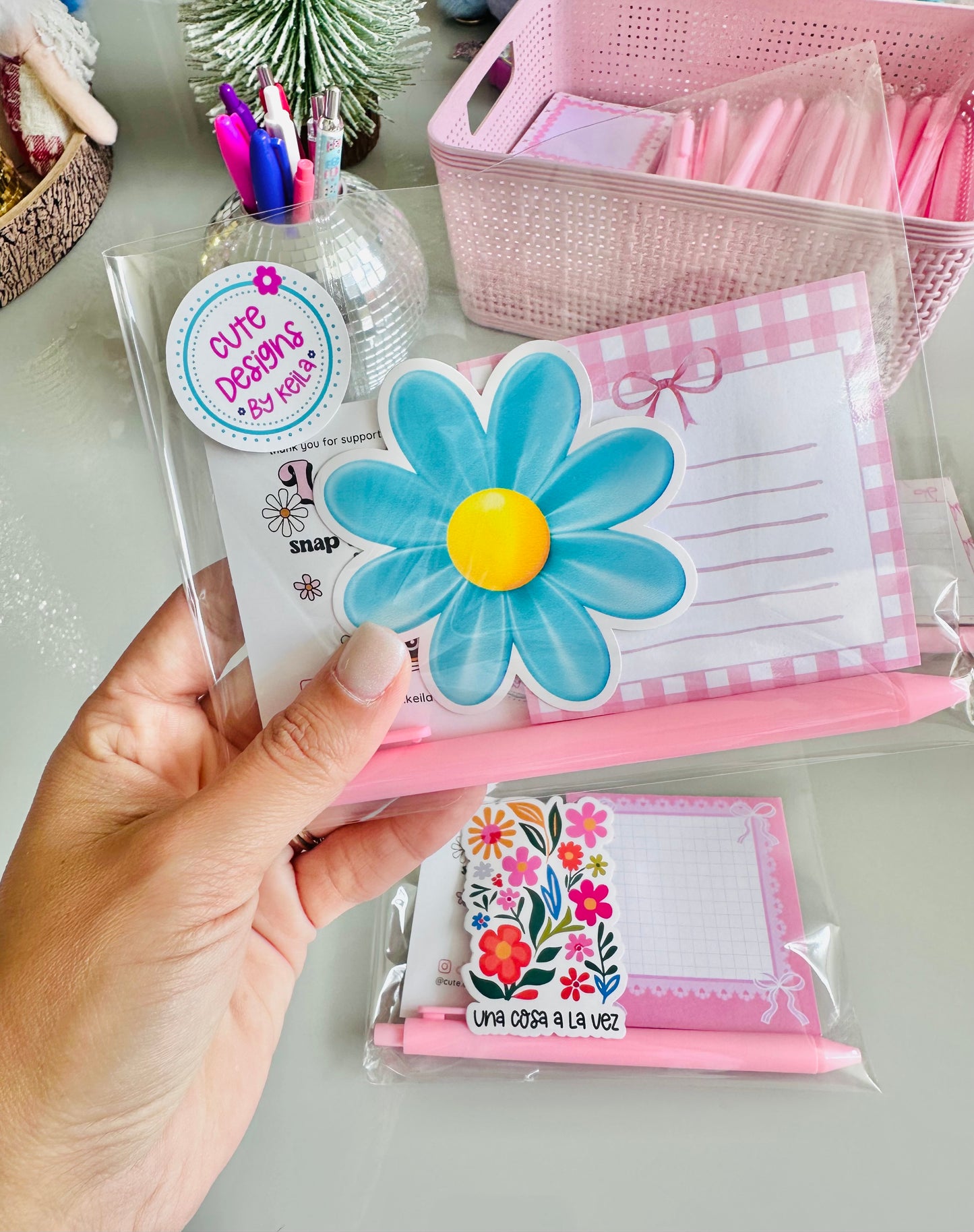 Cute Stationery Bundle – Sticky Notes Pad (25 Sheets), Pen & Sticker | Desk Gift Set | Free Shipping