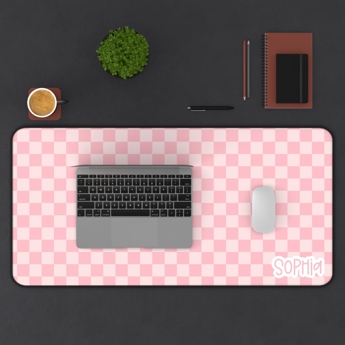 Pink Checker Desk Mat – Personalized Customizable Mouse Pad