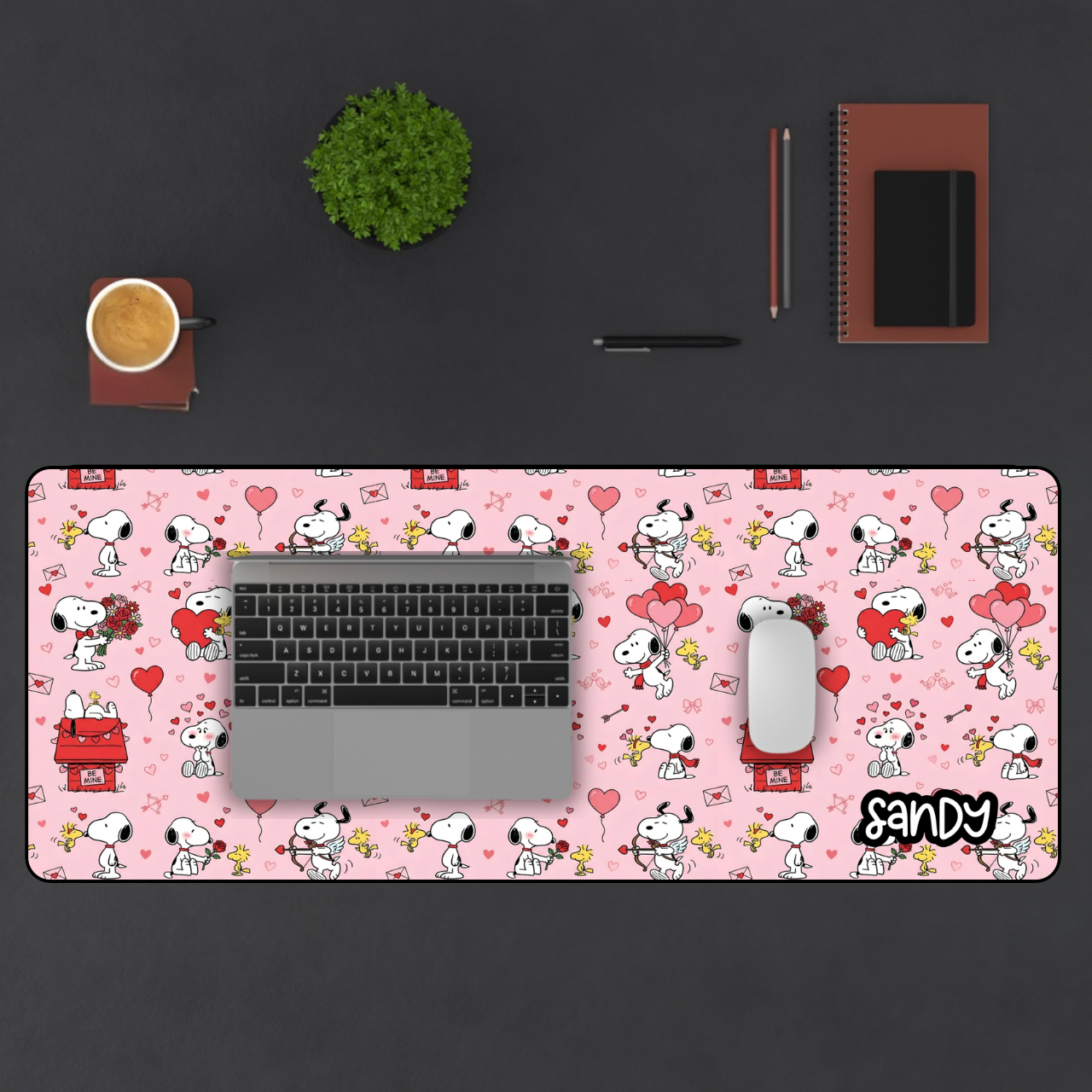 Pink Snoopy Valentine Desk Mat — Cute Peanuts Pattern Mousepad