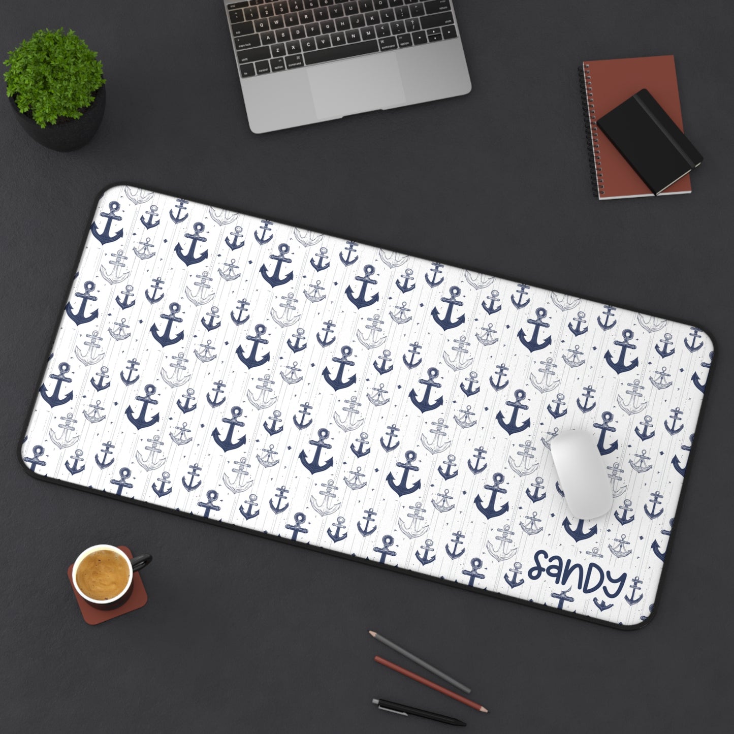 Nautical Anchor Pattern Desk Mat — Coastal Mouse Pad for Home Office