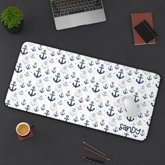 Nautical Anchor Pattern Desk Mat — Coastal Mouse Pad for Home Office