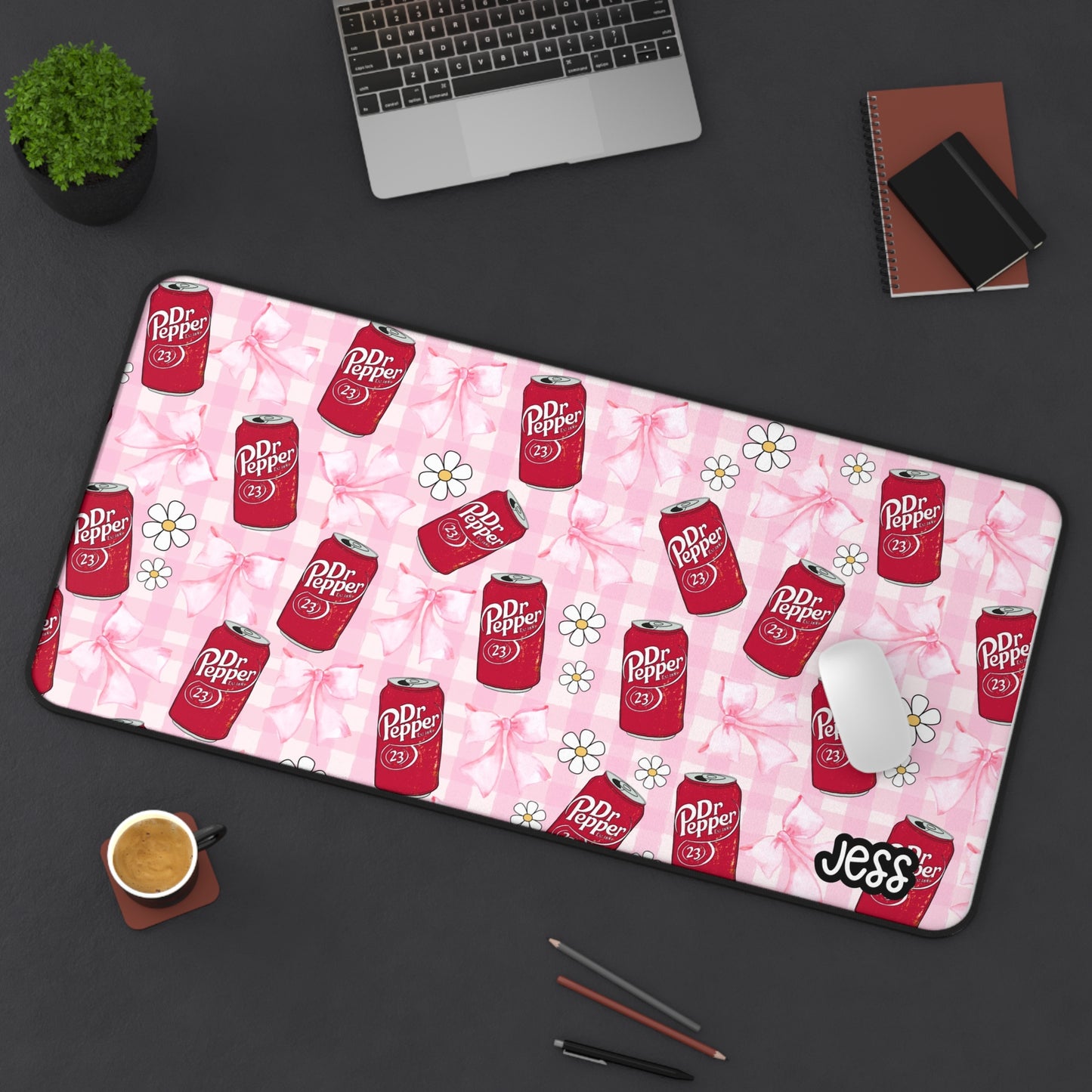 Soda Can Pink Gingham Desk Mat | Customizable CHOOSE YOUR FAVORITE SODA