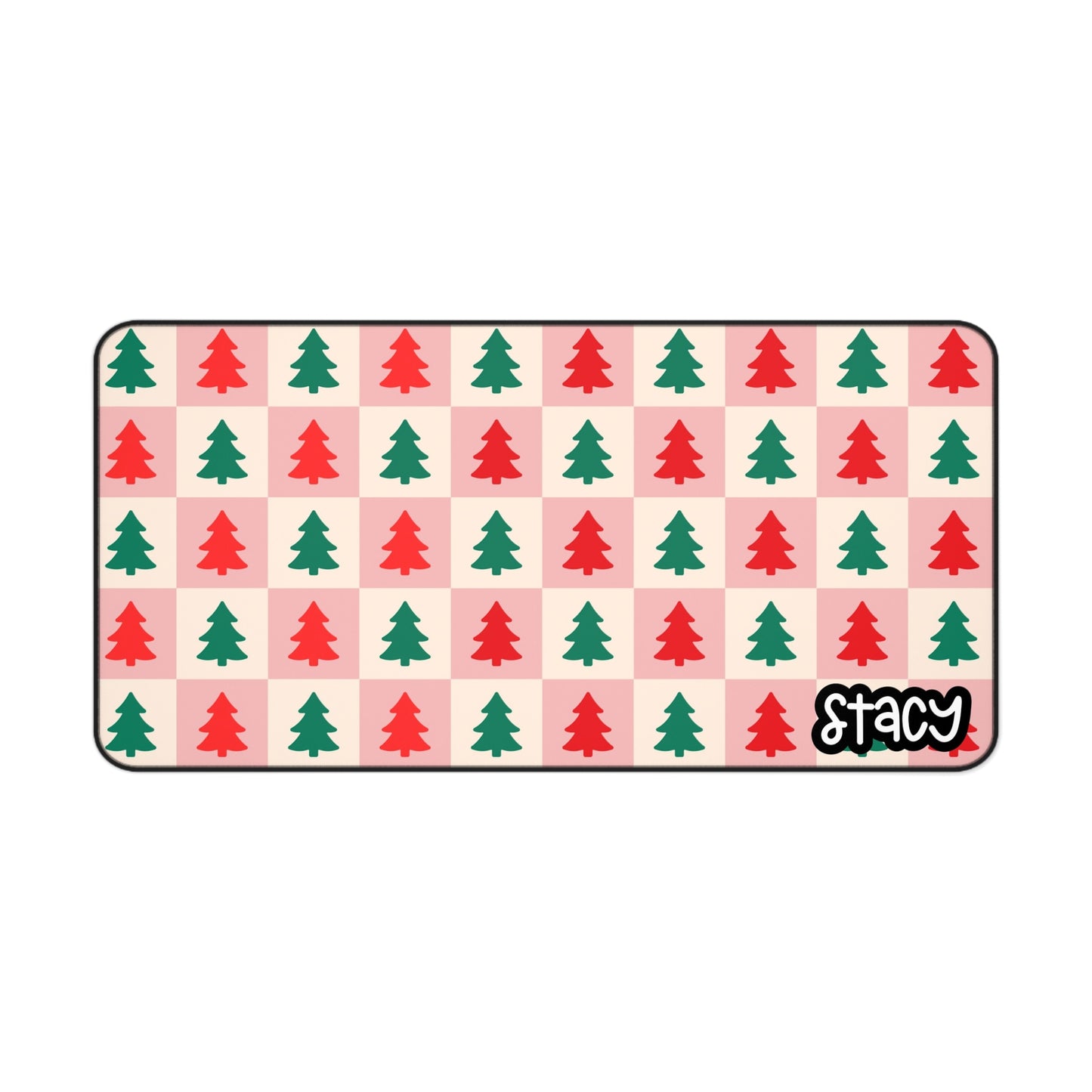 Retro Christmas Desk Mat | Checkered Christmas Tree Desk Mat