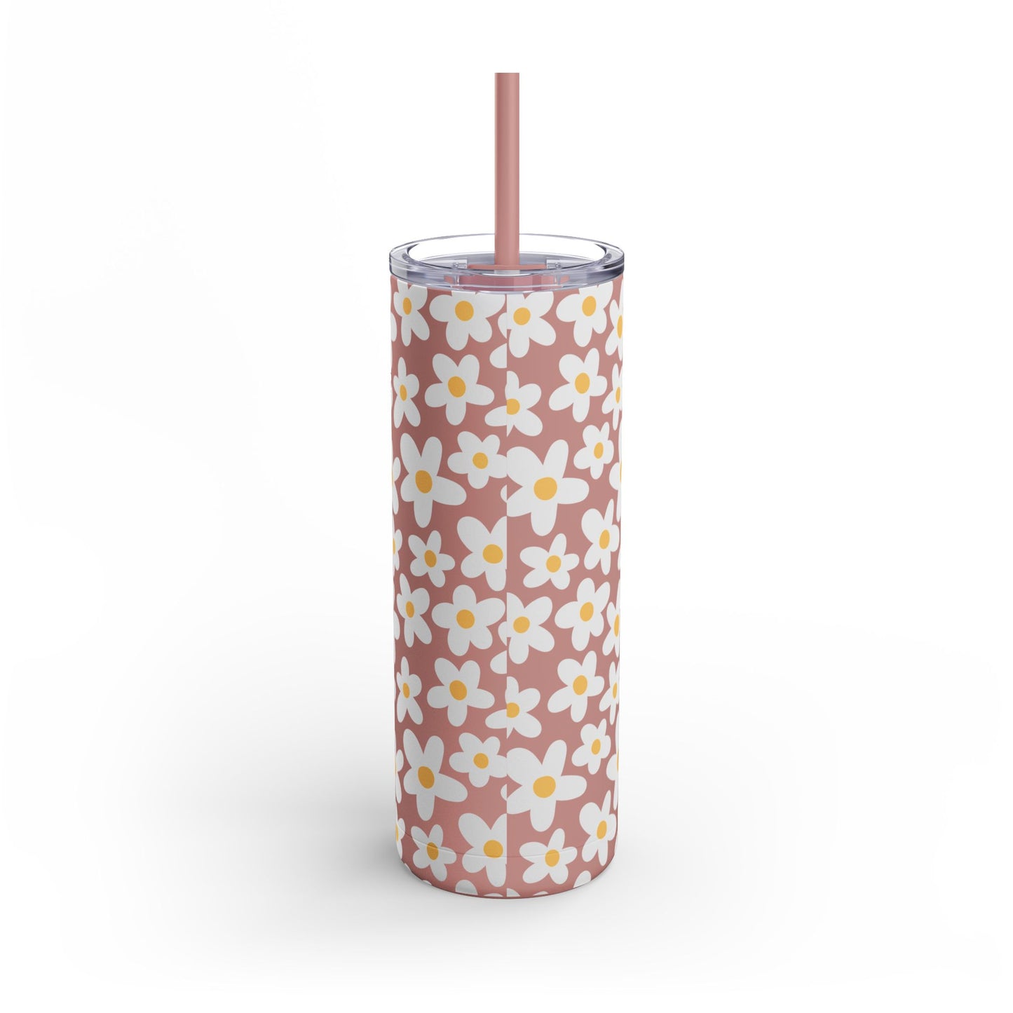Personalized Retro Flowers Skinny Matte Tumbler, 20oz