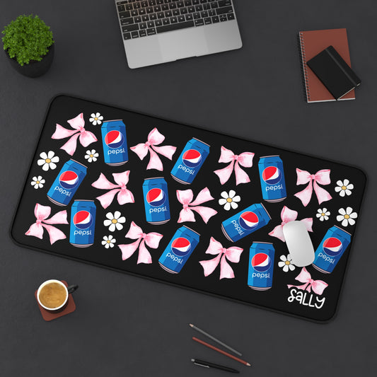 Soda Cans & Pink Bows Desk Mat — Soda Themed Mouse Pad