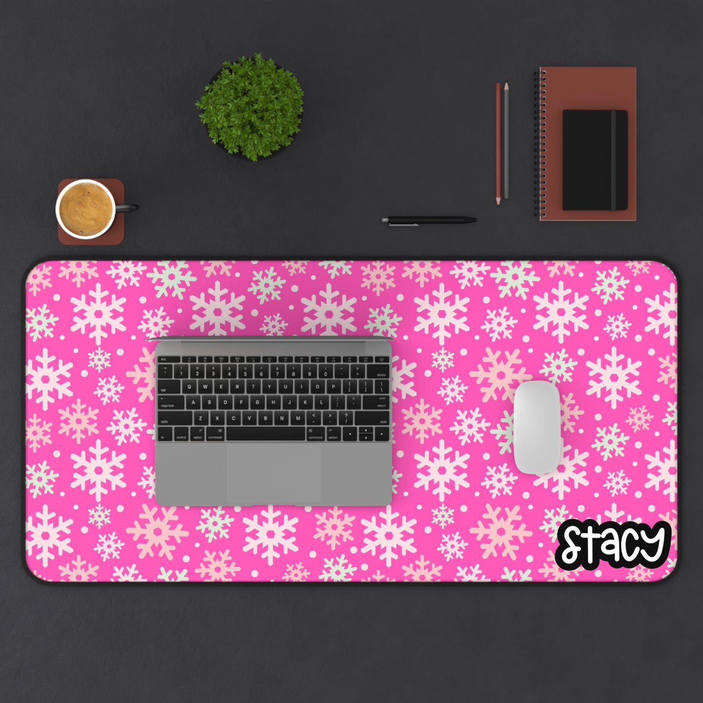 Pink Snowflakes Desk Mat