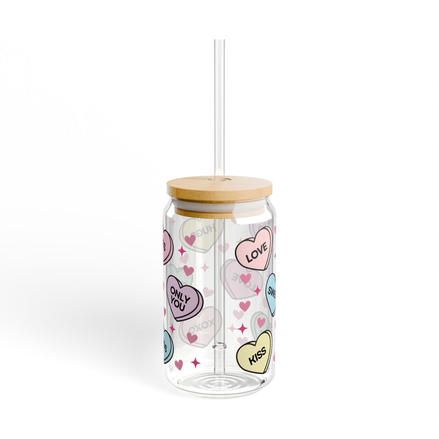 Valentine’s Glass Cup, 16oz | With Lid & Straw