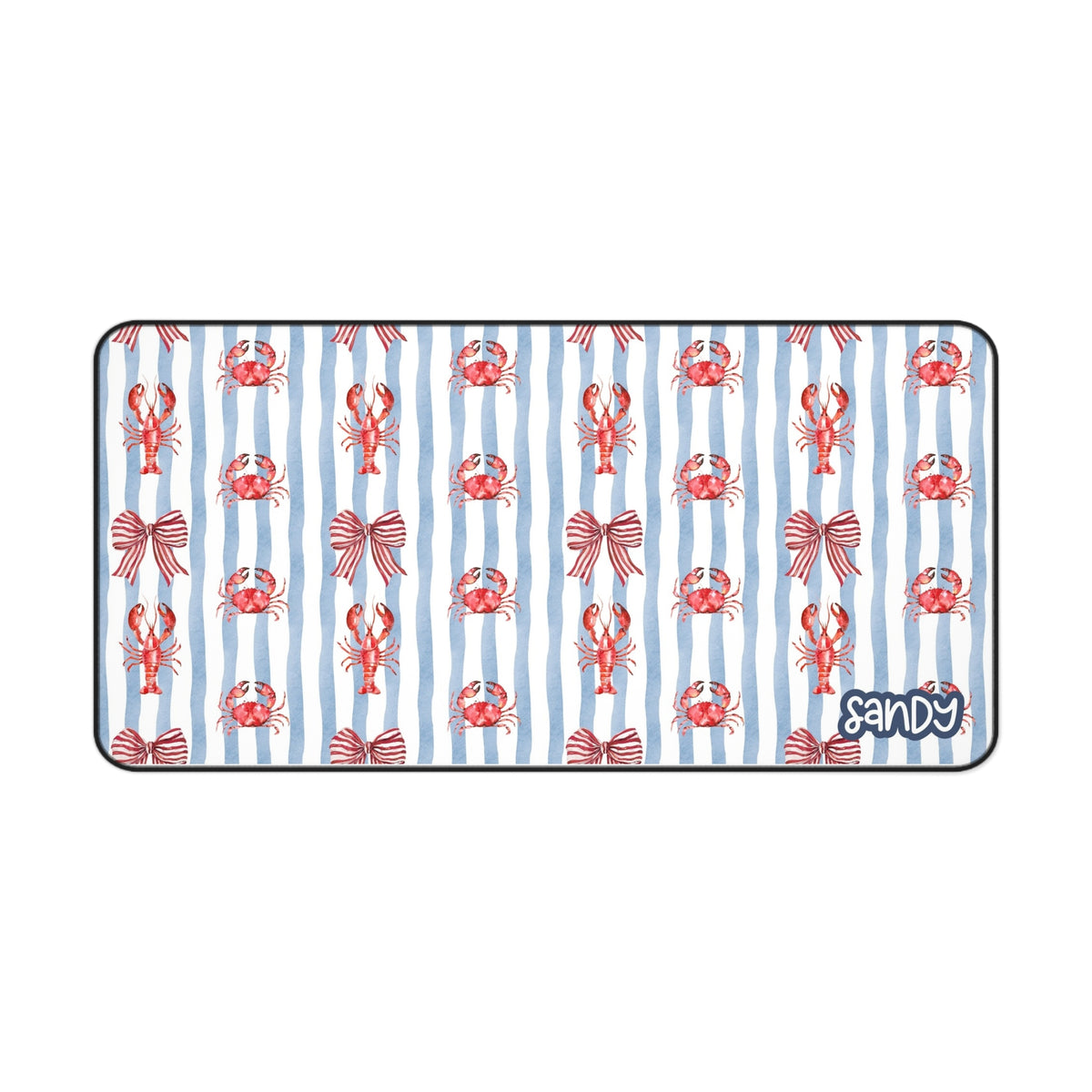 Coastal Desk Mat | Nautical Crab & Lobster Striped Desk Mat — Coastal Office Mouse Pad