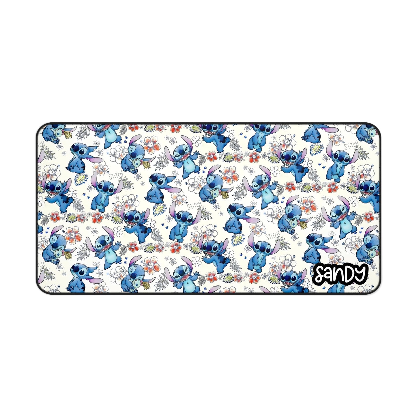 Kawaii Blue Alien Pattern Desk Mat — Cute Blue Cartoon Character Mouse Desk Pad