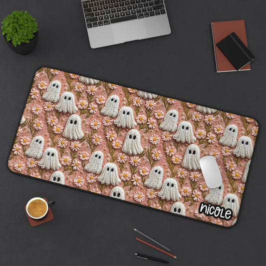 Whimsical Ghosts Desk Mat - 3D Embroidered Style Ghosty Desk Mat - Fun Home Office Decor, Spooky Season Gift,  Gaming Accessories, Halloween Decor