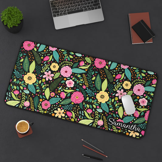 Personalized Hibiscus Floral Desk Mat | Elegant Floral Desk Mat | Chic Botanical Desk Mat | Cute Desk Pad