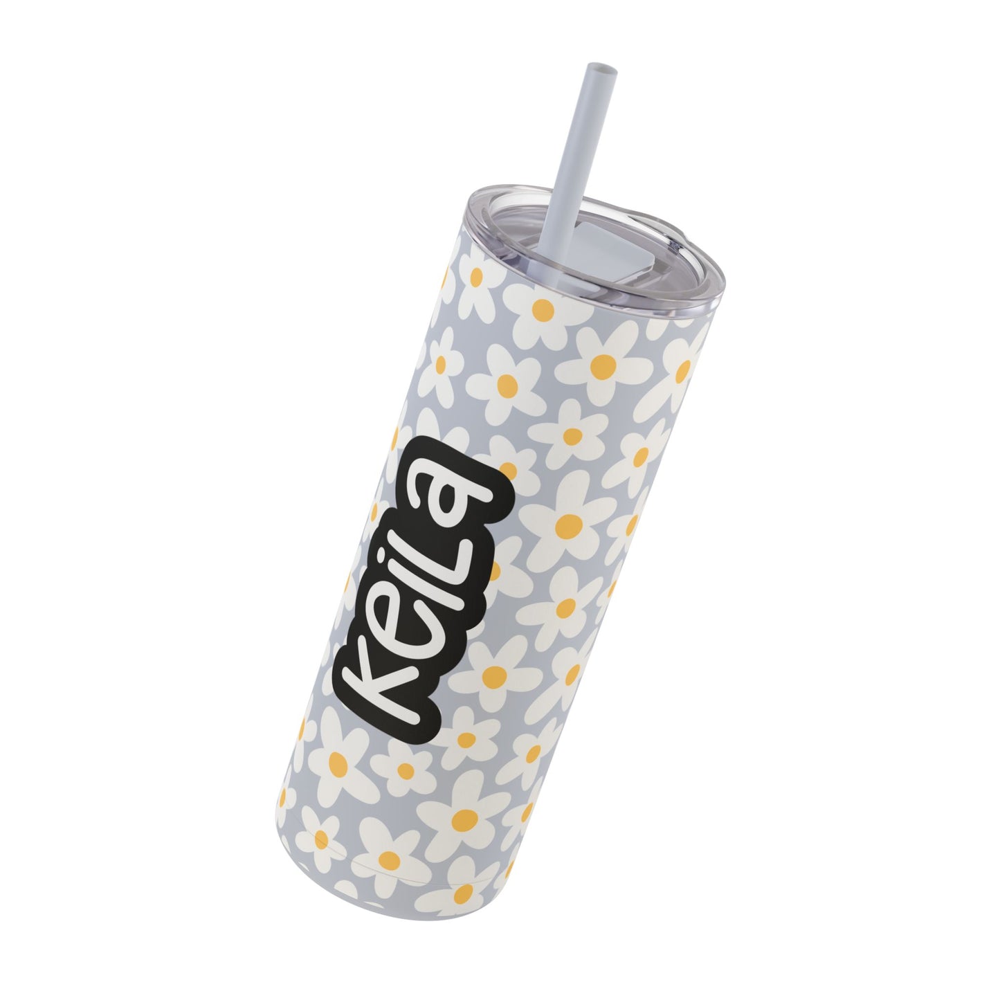 Personalized Retro Flowers Skinny Matte Tumbler, 20oz