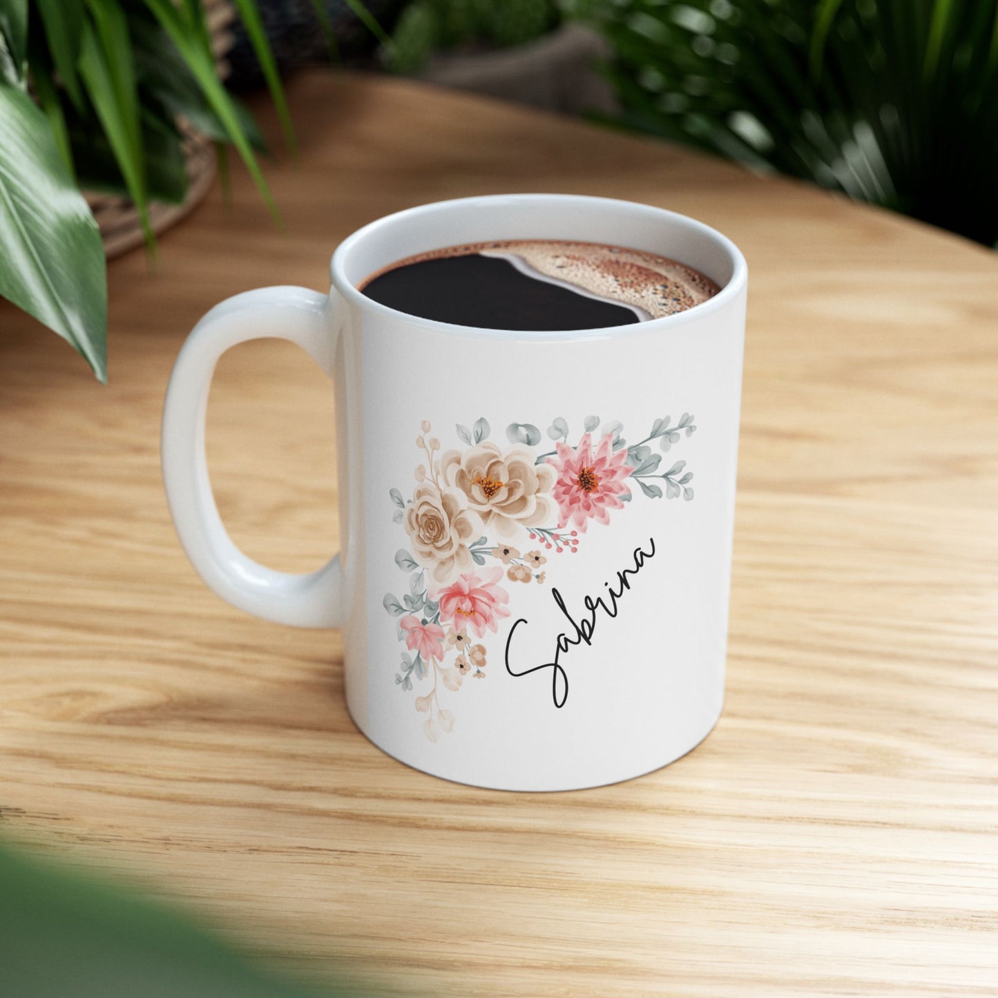 Personalized Coffee Mug (11oz) - Cute Floral Mug with Name