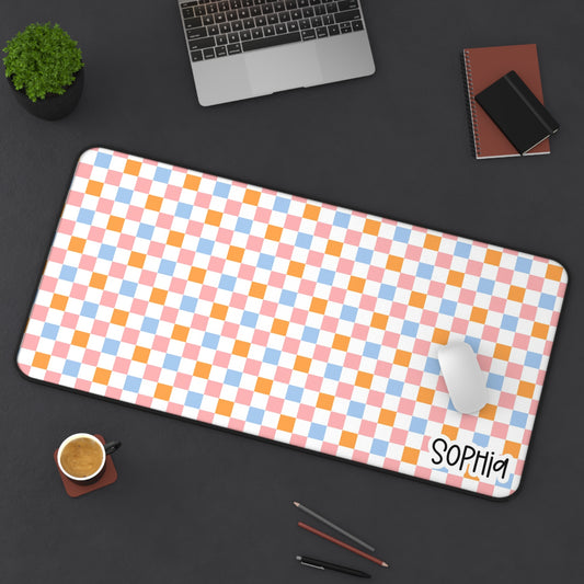 Pastel Checkered Desk Mat — Custom Name Mouse Pad