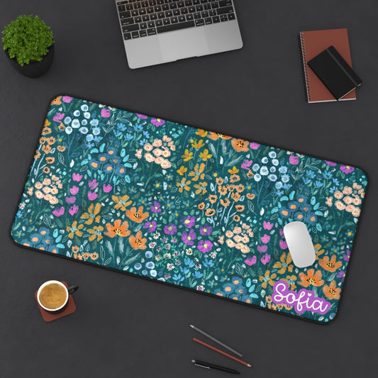 Floral Personalized Desk Mat, Custom Office Decor, Working from Home Accessory, Gift for Her, Cute Desk Accessories