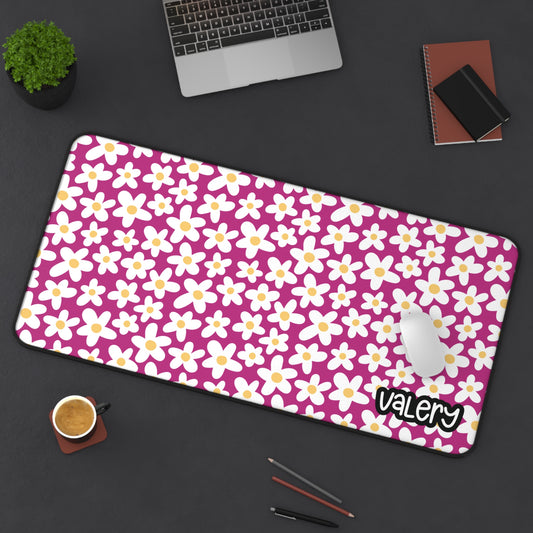 Personalized Cute Daisies Desk Mat Hot Pink | Cute Desk Pad