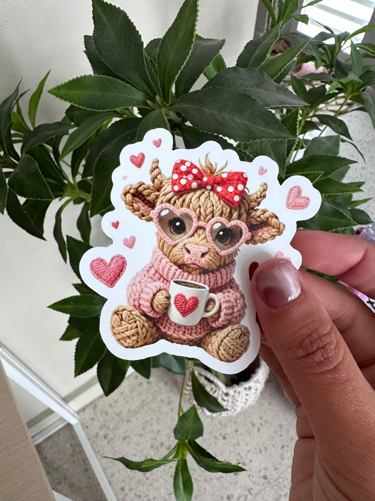 Highland Cow Sticker, Cozy Farm Animal Waterproof Sticker, 3”x3”