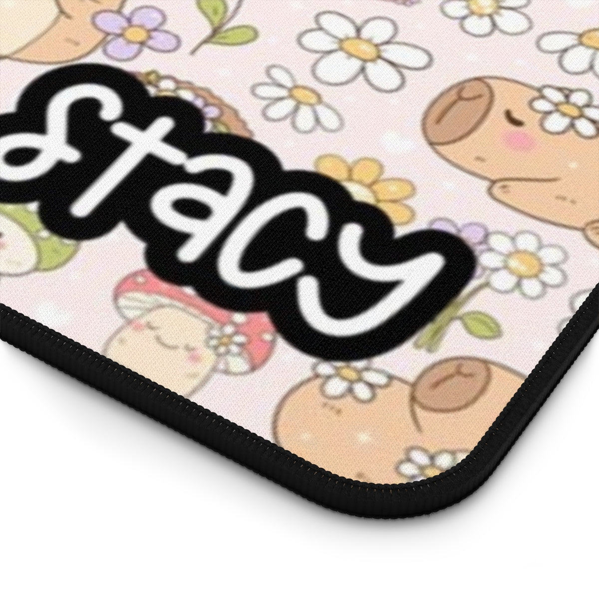 Cute Capybara Desk Mat with Floral Design (pink)- Cute Personalized Desk Mat | Includes Free Tote Bag & Sticker (waterproof)