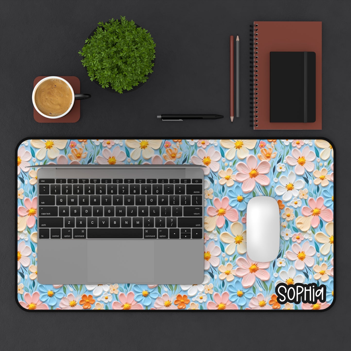 3D Floral Pastel Desk Mat — Personalized Office Pad