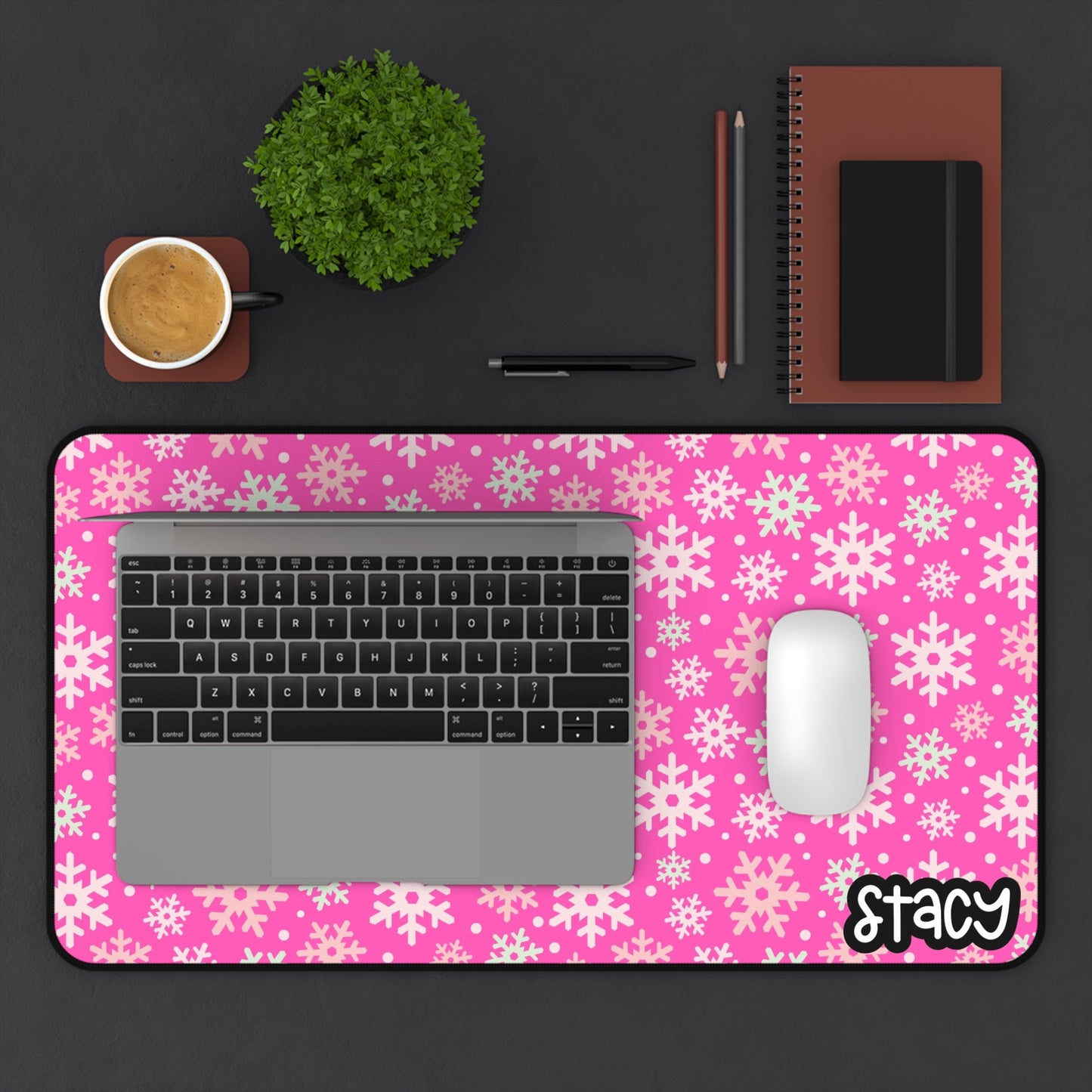 Pink Snowflakes Desk Mat