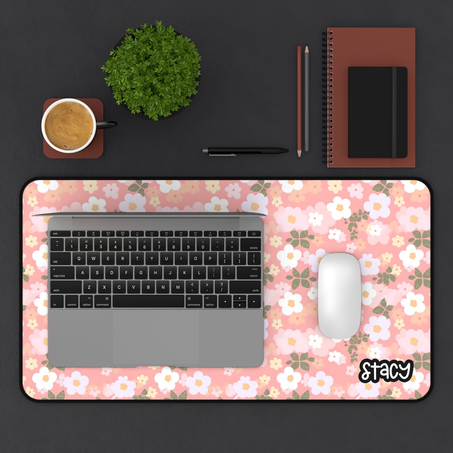 Pink Kawaii Flowers Desk Mat, Daisies Desk Mat, Floral Desk Mat for Home Office, Customizable Mouse Pad, Cute Desk Decor for Women, Computer Accessories, Gift Idea