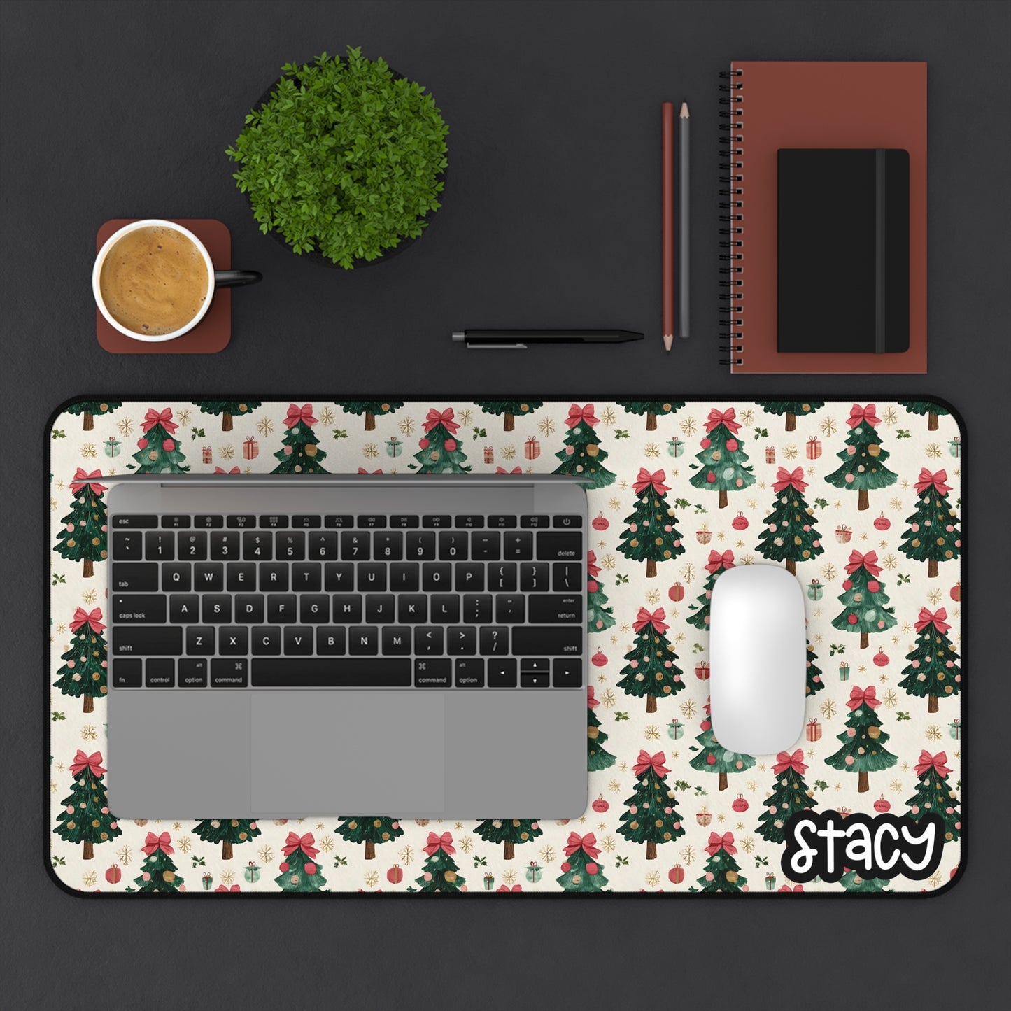 Cute Christmas Tree Desk Mat - Personalized Holiday Workspace Decor