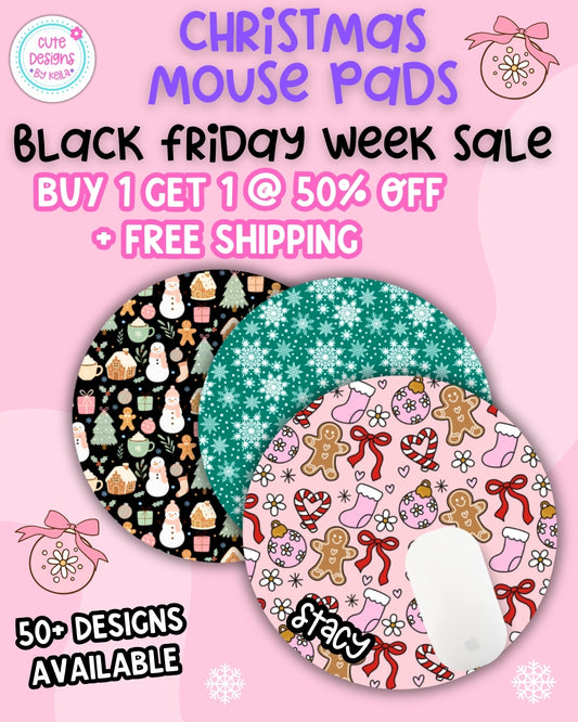 Cute Christmas Round Mouse Pad |Cute Winter Desk Accessory | Festive Mouse Pad | Personalization Option Available