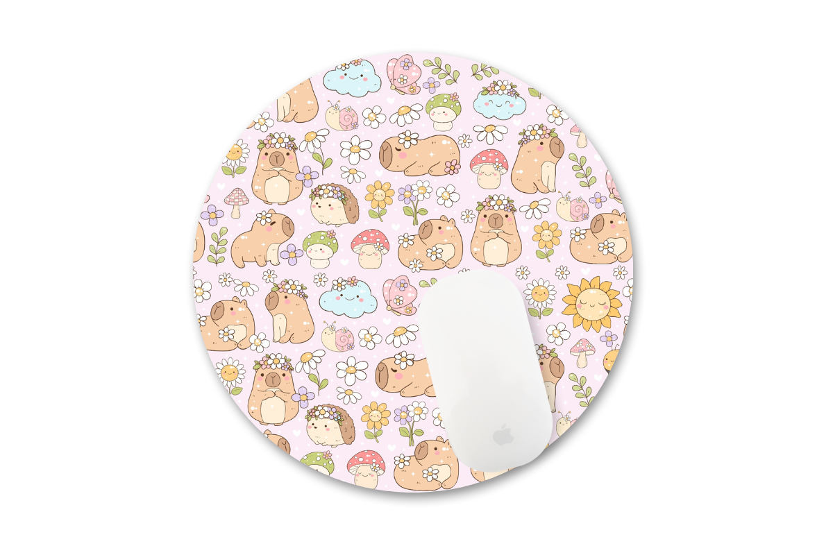 Matching Capybara mousepad, notebook, pen, pouch and bag charm/key chain lip balm holder (pink)- Personalization option available!