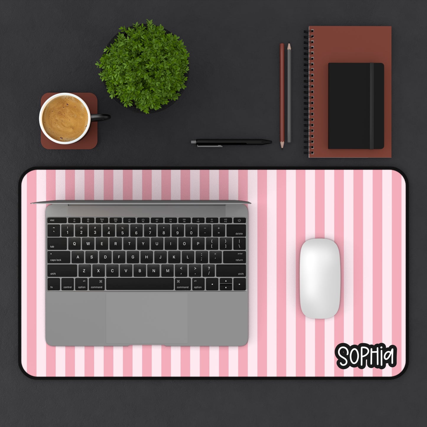 Soft Pink Stripe Desk Mat | Girly Pink Stripes Coordinate Striped Print Simple Minimalist Preppy