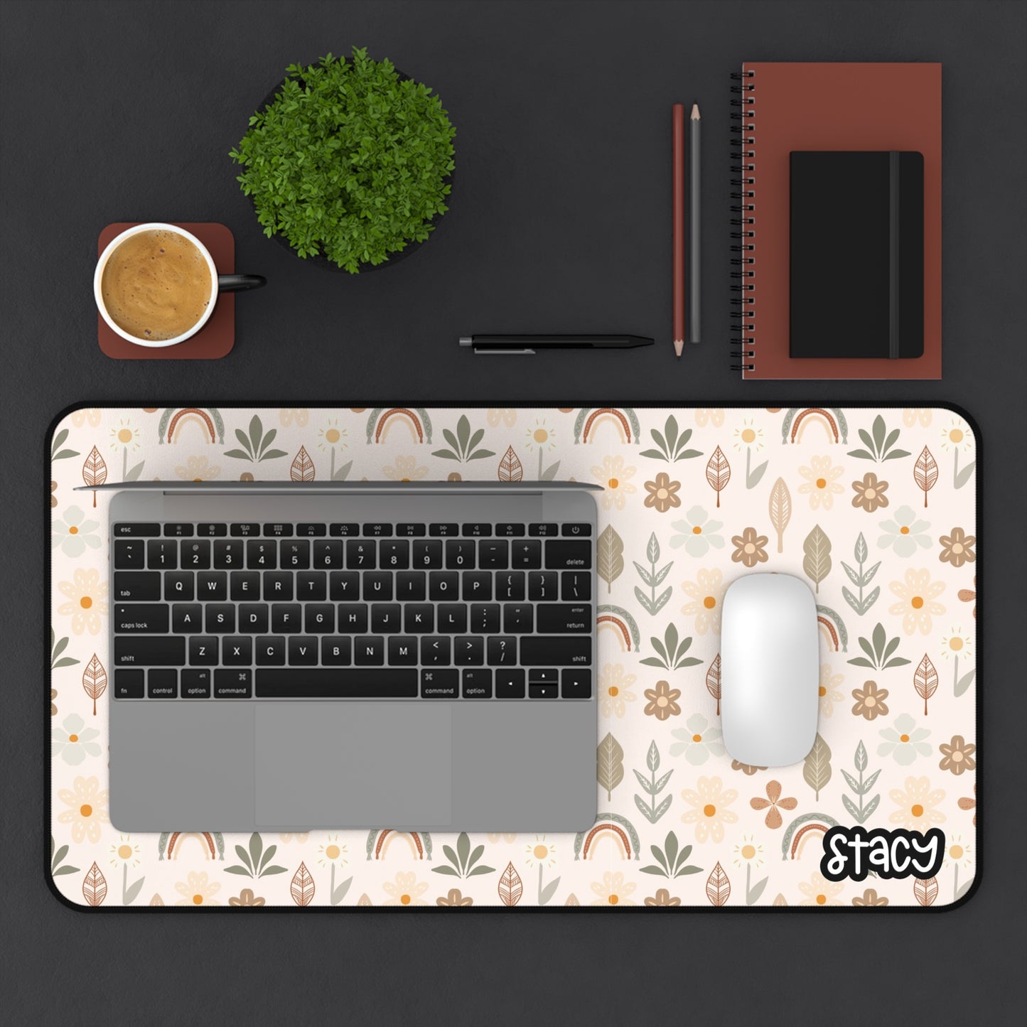 Boho Chic Desk Mat, Boho Daisy Desk Mat, Floral Desk Mat with Personalization | Boho Office Decor, Gamer Mouse Pad, Unique Gift, Workspace Accessories, Custom Desk Pad