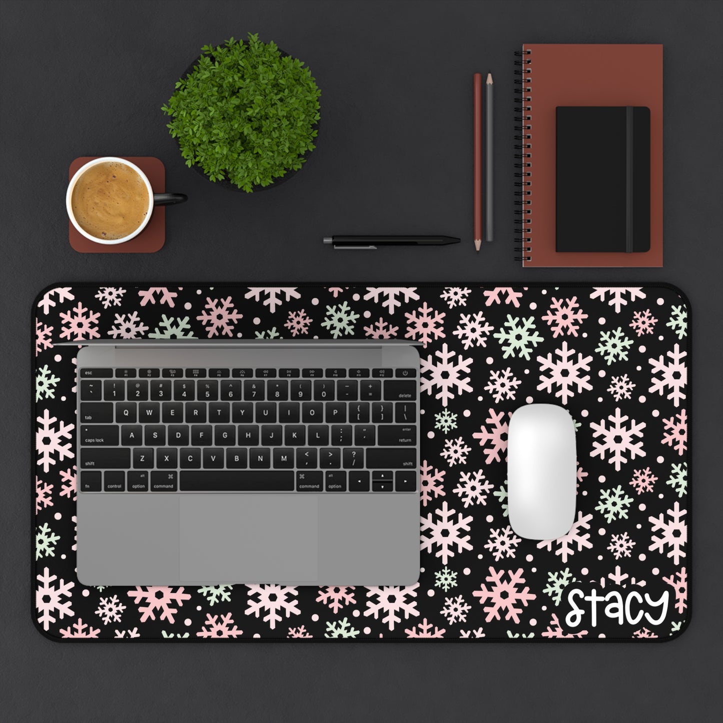 Winter Wonderland Personalized Desk Mat (black background)