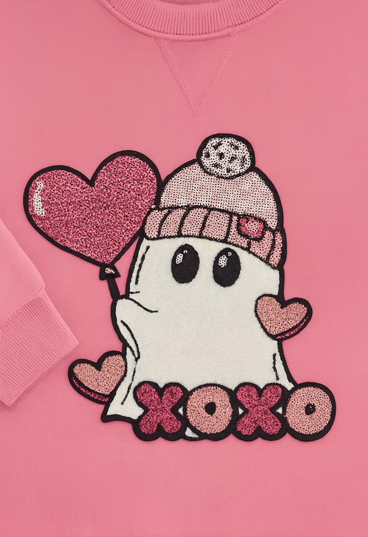 Cute Puffy  Patch Ghosty Pink Sweatshirt Relax Fit