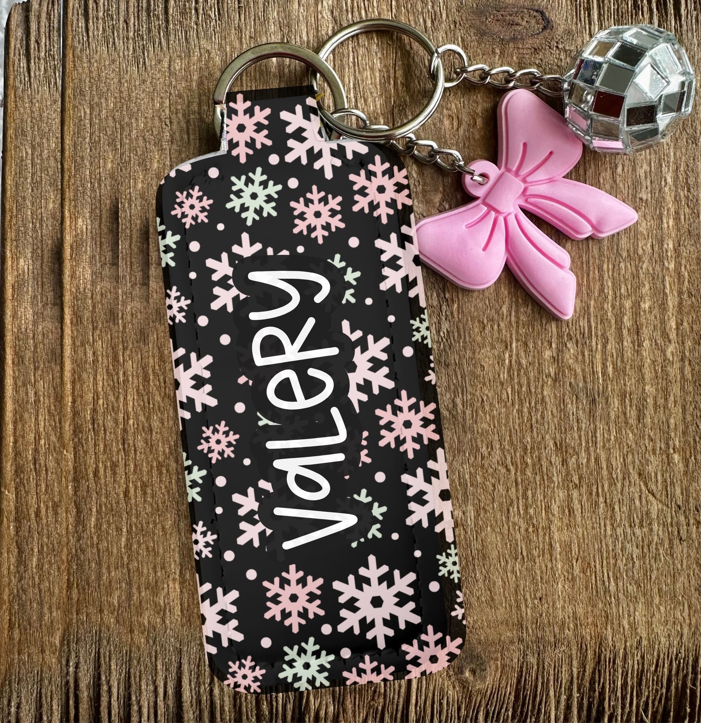 Cute Christmas Keychain Lip Balm Holder | Includes Free Lip Balm & Mystery Charms | Personalization Option Available