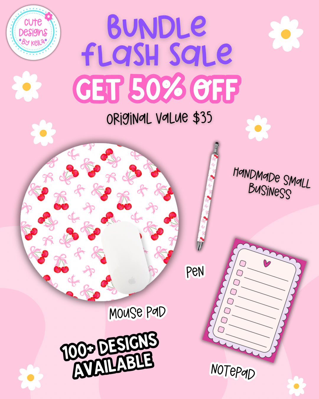 Mousepad + matching pen + best seller cute to-do list notepad - Personalization option available!