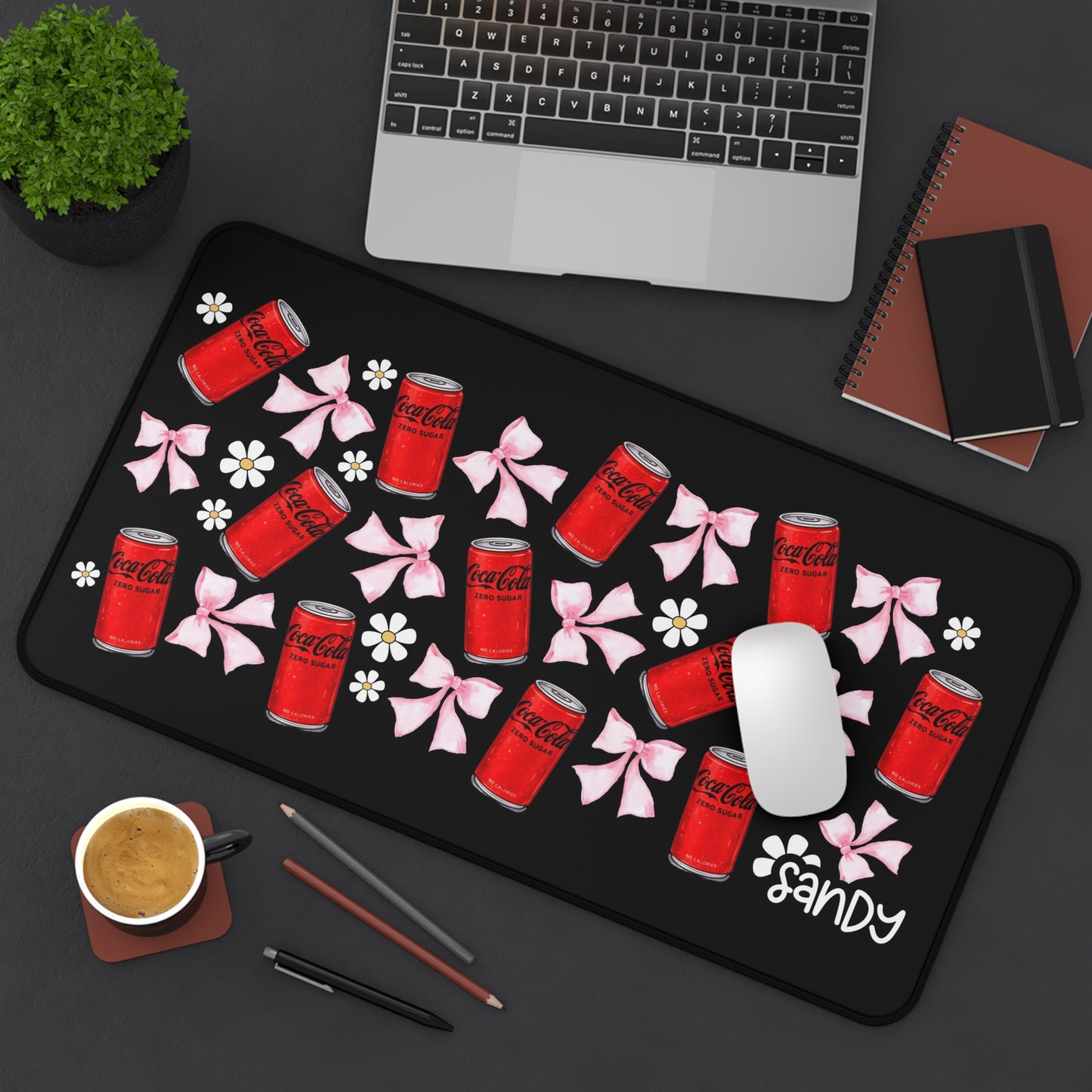 Cola Zero Can & Pink Bow Desk Mat — Cola Zero Personalized Mouse Pad