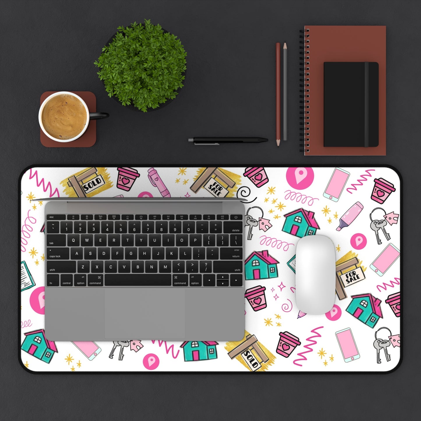 Cute Realtor Desk Mat — Realtor Keys, Home Icons Mouse Pad