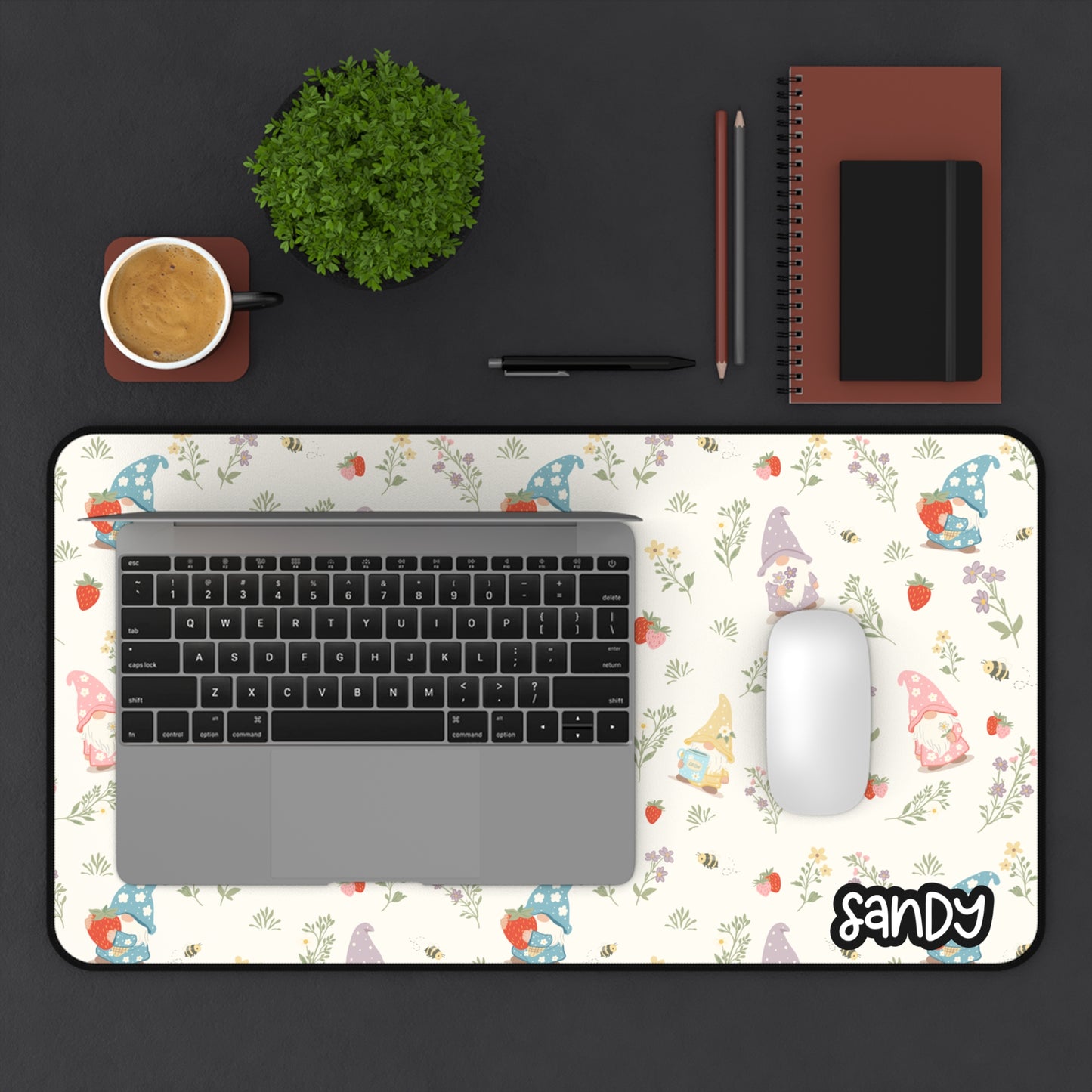 Gnome Garden Desk Mat — Cute Pastel Gnome Pattern Mouse Pad