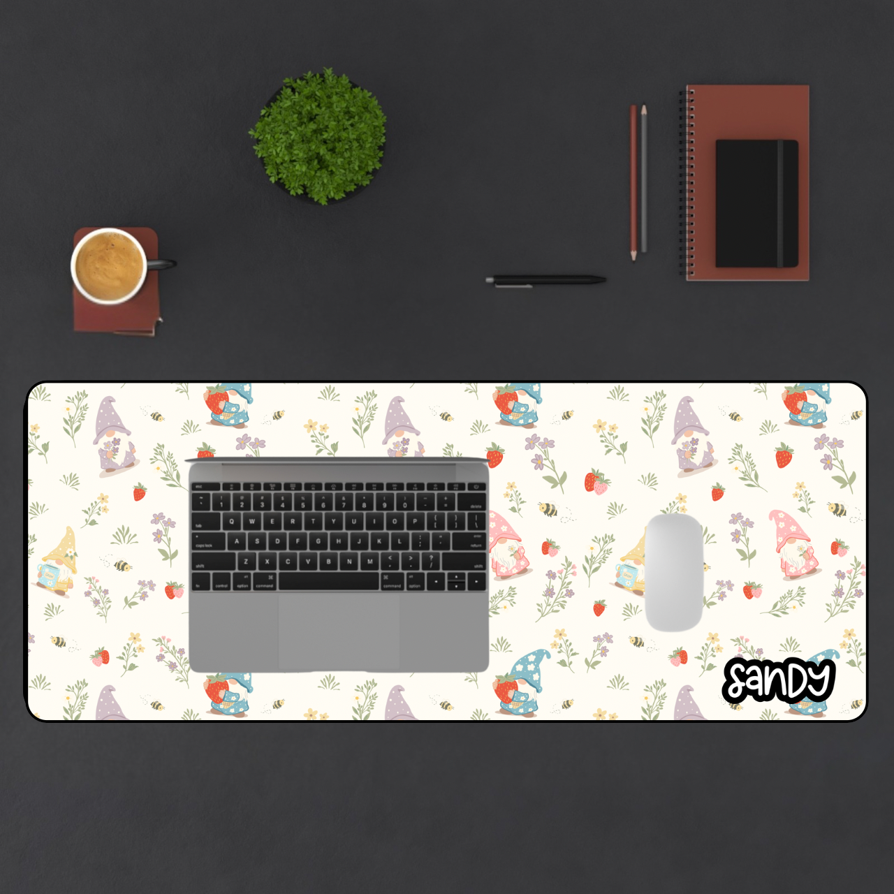 Gnome Garden Desk Mat — Cute Pastel Gnome Pattern Mouse Pad
