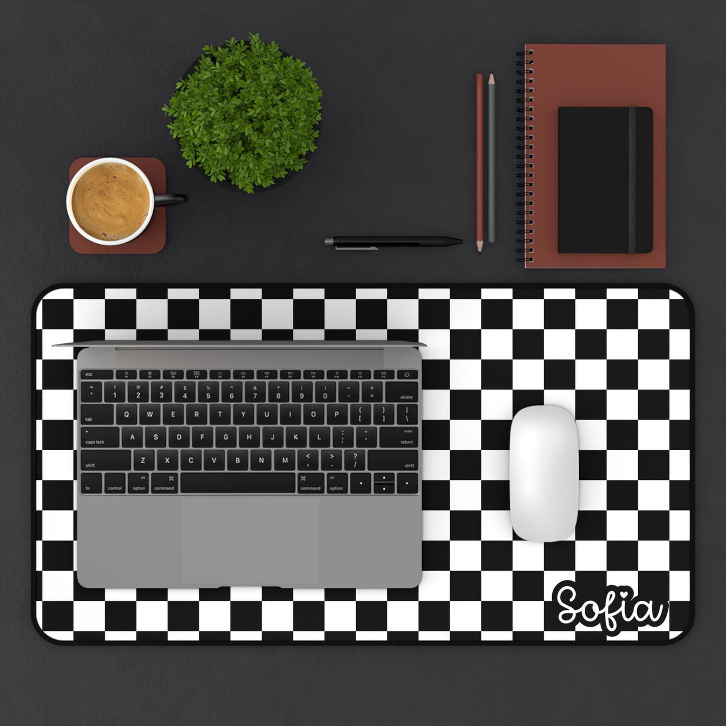 Personalized Checkerboard Desk Mat for Stylish Workspaces, Gaming, Home Office, Gift for Students, Custom Name